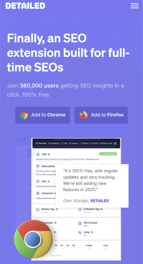 Detailed SEO Chrome Extension Home Page