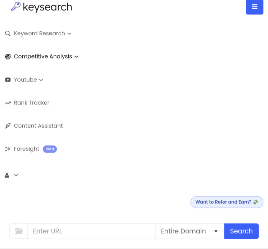 Keysearch Menu of SEO Tools