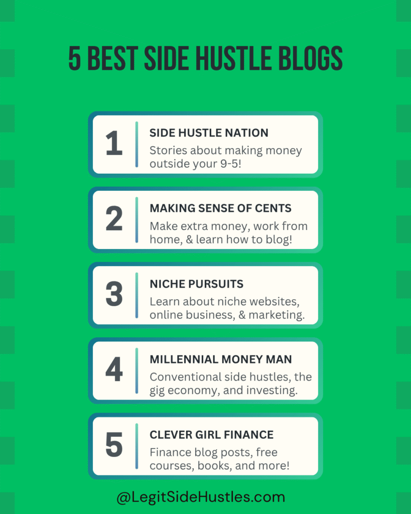 List of 5 Best Side Hustle Blogs (Infographic)
